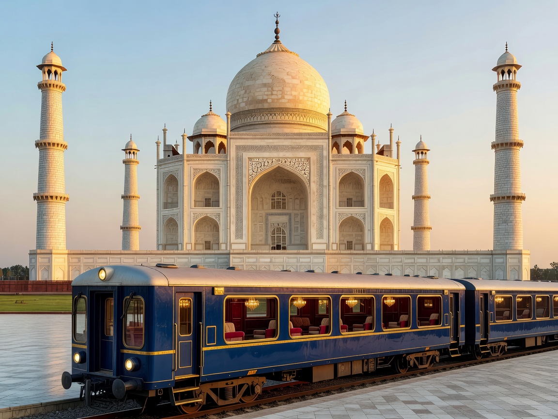Taj Mahal architecture backdrop representing Indian luxury rail